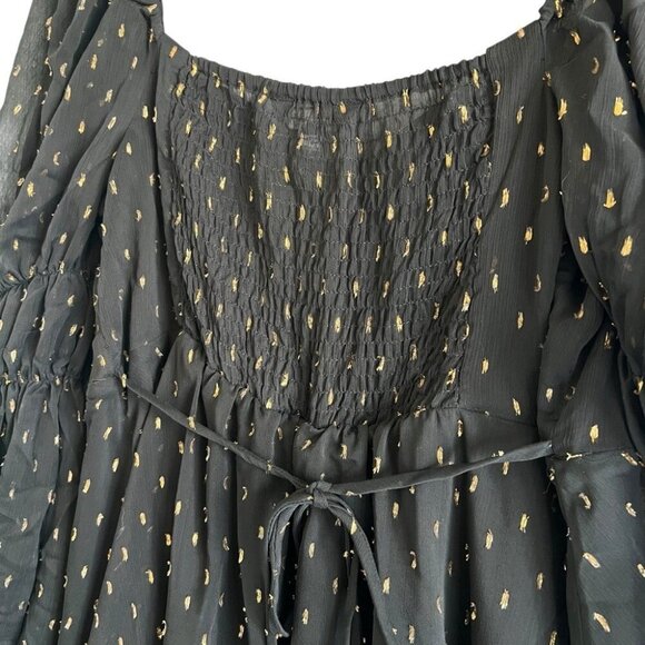 MISS SELFRIDGE Fit & Flare Black Mini Dress with Gold Foil Accents Size 12 NWT - Picture 3 of 11